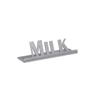 Service Ideas 1C-ST-MILK-SIGN "Milk" Table Tent Sign - 3 1/2"W x 1"H, Brushed Stainless Steel