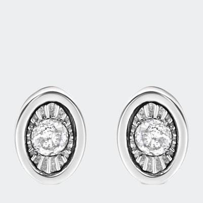 Haus of Brilliance .925 Sterling Silver 1/10 Cttw Miracle-Set Diamond Oval Shape Stud Earrings - White - 16 X 4 X 4