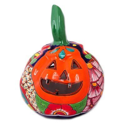 'Talavera-Style Ceramic Jack-O-Lantern Candle Holder'