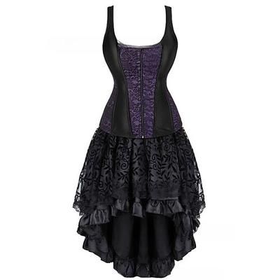 Retrò Vintage Rococò Punk Gotico Corto Mini Vestito Corsetto Overbust Bustino Strega Jacquard Pizzo Senza spalline Costume Per donna Fantasia Stile Steampunk Notte di Valpurga Halloween Carnevale