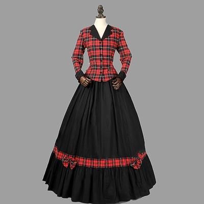 Retrò Vintage Rococò 18° Secolo Vestito Abito da Ballo Taglie Forti Canto di Natale A quadri Costume Per donna Mascherata Feste Casual Quotidiano Carnevale di Venezia Adulti Vestito