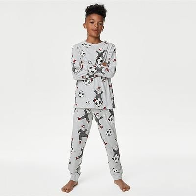 Da ragazzo 3D Babbo Natale Calcio Pigiama di Natale Set di Natale Set pigiama Manica lunga Stampa 3D Autunno Inverno Attivo Fantastico Giornaliero Bambino 3-12 anni Girocollo Interni Casual Al coperto