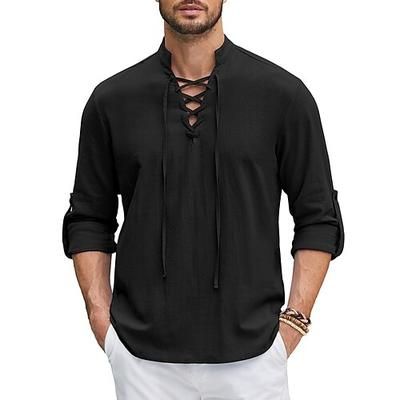 Medievale Rinascimento 17° secolo Lunghezza media Camicia Pirata Cavaliere Vichingo Cavaliere Celtico Pizzo Tinta unita Costume Per uomo Costumi da pirata Fantasia Halloween Mascherata Casual