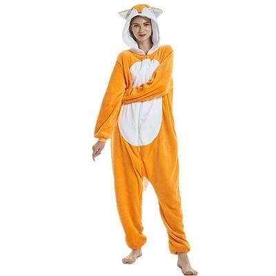 Pigiama Kigurumi Costume di fantasia Costume tutina Fantasia animale Cartone animato Volpe rossa Caldo Costume Divertente Comodo Adulti Unisex Uomini e Donne Natale Halloween Carnevale Feste