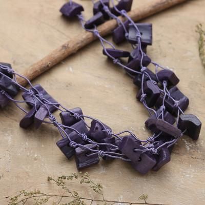 'Hand-Carved Beaded Multi-Strand Necklace in Purple'
