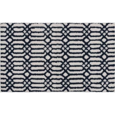 Wide Width Linkage Bath Rug by Mohawk Home in White Indigo (Size 20" W 34" L)