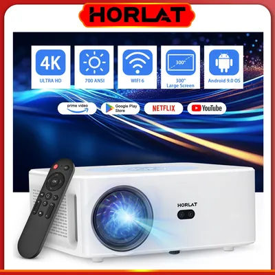HORLAT Android Projector 25000 Lumen 4K Beamer Full HD 1080P Video Home Theater Auto Keystone 5G WiFi Portable Proyector 3D Film