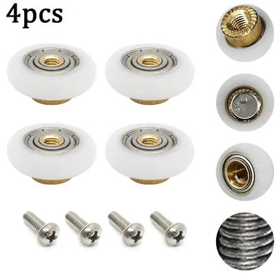 4Pcs Set Shower Room Pulley 20mm/23mm/25mm/27cm Brass Single Door Rollers Bathroom Sliding Glass Door Wheels Nylon Copper Roller