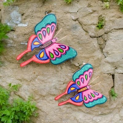Sweet Flutter,'Set of 2 Hand-Painted Colorful Butterfly Wood Wall Art'
