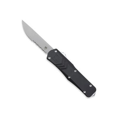 CobraTec Knives FS-X Medium Gen II OTF Automatic Folding Knife 3in Stonewashed D2 Steel Blade Drop Serrated Blade Black Handle MBLKFS-XGEN2DS
