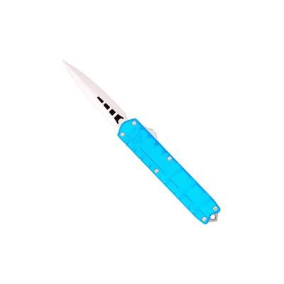 CobraTec Knives Large Enforcer OTF Automatic Folding Knife 3.25in M390 Steel Dagger Non-Serrated Blue Handle CTEBLUM390DAGNS