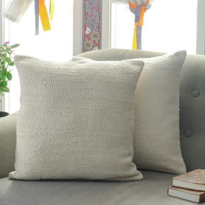 Soft Caress,'Pair of Soft Ivory Viscose and Cotton Blend Cushion Covers'