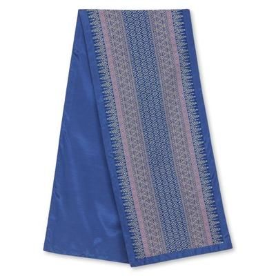 Cotton table runner, 'Blue Camellia'
