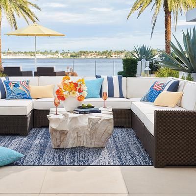 Palermo Modular Seating Collection in Bronze Wicker - Left-facing Daybed, Quick Dry, Brick - Frontgate