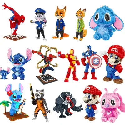 Disney-Anime Building Blocks, Lilo & Stitch, Spider-Man, Iron Man, Venom, Assembled Doll, Jigsaw