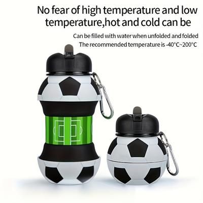 TEMU 1pc 550ml/18.6oz Foldable Football Shaped Water Bottles, Portable Leakproof Straw Water Cup, Suitable For Outdoor Sports, Fitness, Travel