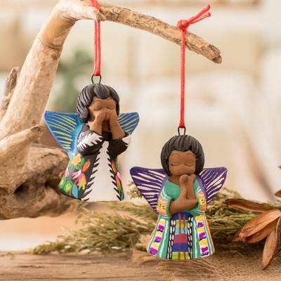 Angels of Love,'Angel Dressed in Traditional Guatemalan Attire Ornament Pair'