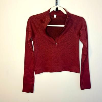 Lululemon Athletica Tops | Lululemon Rest Less Cropped Half-Zip Herringbone Fade Mulled Wine/French Press 4 | Color: Red | Size: 4