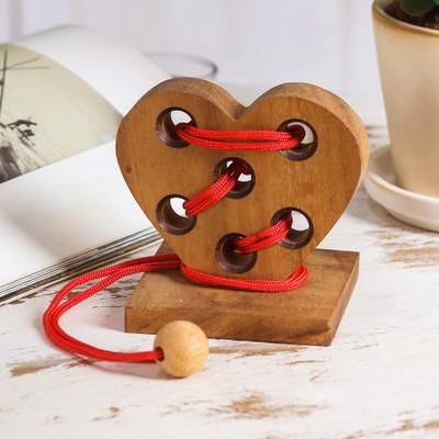 'Handcrafted Heart-Shaped Wood Disentanglement Puzzle Game'