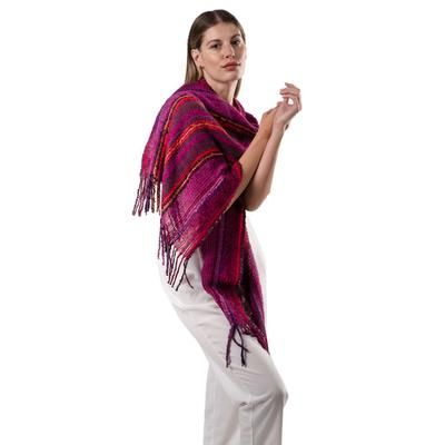 Amazonian Bloom,'Handwoven Soft Baby Alpaca Blend Scarf in Fuchsia and Purple'