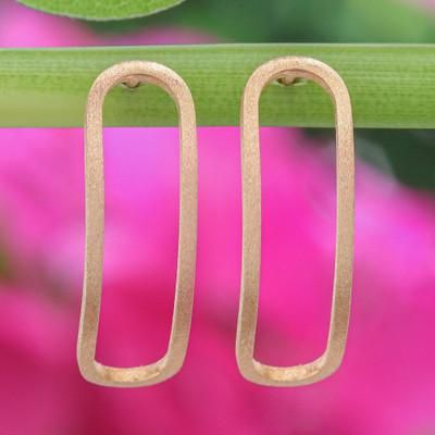 '18k Rose Gold-Plated Rectangular Outline Drop Earrings'