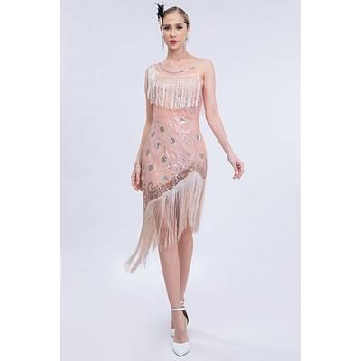 Anni Ruggenti Anni 1920 Mini Midi Abito Flapper Abito da cocktail Senza maniche Il grande Gatsby Ragazza Flapper Invitato al matrimonio Paillettes Frangia con nappe Costume Per donna Carnevale