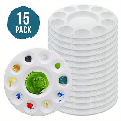 TEMU 5/15pcs Paint Tray Palettes White Round Plastic Paint Pallets For Students To Paint On School Project Or Art Class