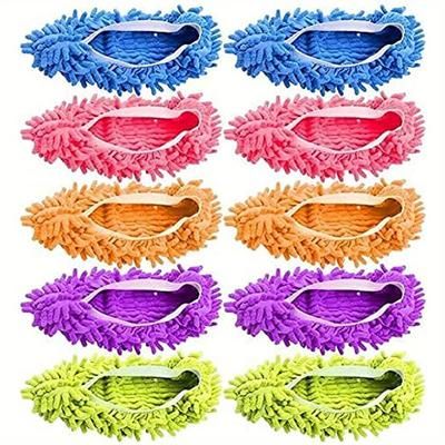 TEMU 5 Pairs Of Mop Slippers Shoes Cover, Soft Washable Reusable Microfiber Foot Socks, Dust Mop Slippers For Cleaning Bathroom, Kitchen, Bedroom