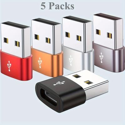 Usb To Usb C Adapter 5packs, Usb C Female To A Male Otg Charger Type C Converter For Iphone Watch Ultra For Iwatch 7//8 9, Iphone 15/ 14/ 13/ 12 Plus Pro Max, Airpods, Ipad Air, Carplay, Galaxy S23