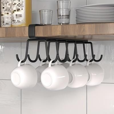 1pc Kitchen Cup Storage Rack With 12 Hooks, Under Cabinet Hanging Cup Holder For Glass, Headphone, Towels, Household Storage Organizer For Kitchen, Bedroom, Bathroom, Office