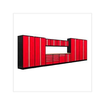 NewAge Garage Cabinets PRO Series Red 14-Piece Set with Bamboo Tops and LED Lights