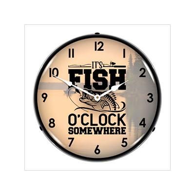 Collectable Sign and Clock It's Fish O'Clock Somewhere Backlit Wall Clock
