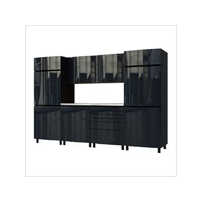 Contur Cabinet 10' Premium Karbon Black Garage Cabinet System with Stainless Steel Tops