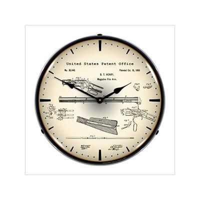 Collectable Sign and Clock 1860 Winchester Repeating Rifle Patent Blueprint Backlit Wall Clock