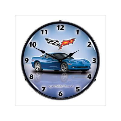Collectable Sign and Clock C6 Corvette Jetstream Blue Backlit Wall Clock