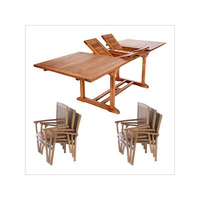 All Things Cedar 7-Piece Twin Butterfly Extension Table Stacking Chair Set with White Cushions
