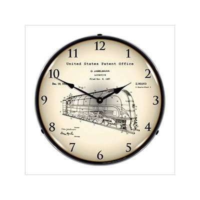 Collectable Sign and Clock 1937 Jabelmann Locomotive Patent Blueprint Backlit Wall Clock