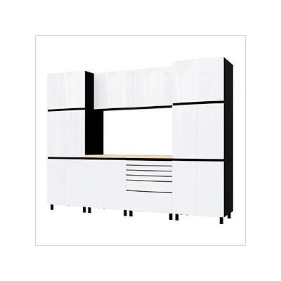 Contur Cabinet 10' Premium Alpine White Garage Cabinet System with Butcher Block Tops