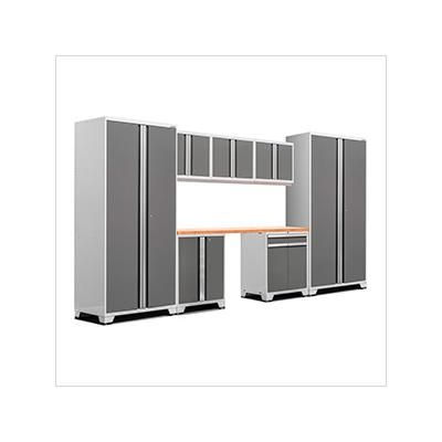 NewAge Garage Cabinets PRO Series Platinum 8-Piece Set with Bamboo Top