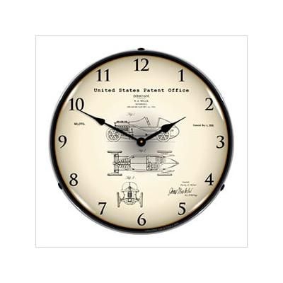 Collectable Sign and Clock 1920 H.A. Miller Race Car Patent Blueprint Backlit Wall Clock