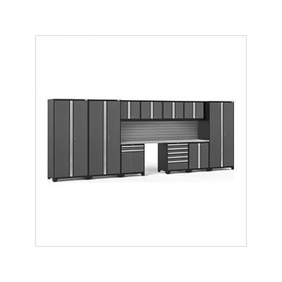 NewAge Garage Cabinets PRO Series Grey 12-Piece Set with Stainless Steel Tops and Slatwall