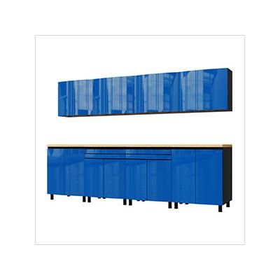 Contur Cabinet 10' Premium Santorini Blue Garage Cabinet System with Butcher Block Tops