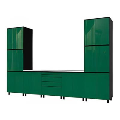 Contur Cabinet 12.5' Premium Racing Green Garage Cabinet System with Stainless Steel Tops