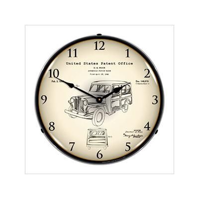 Collectable Sign and Clock 1946 Willys Jeep Station Wagon Patent Blueprint Backlit Wall Clock