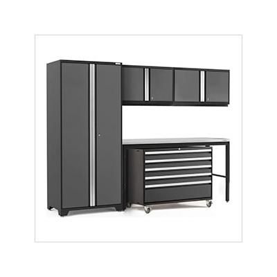 NewAge Garage Cabinets PRO Series Grey 5-Piece Set with Stainless Steel Top