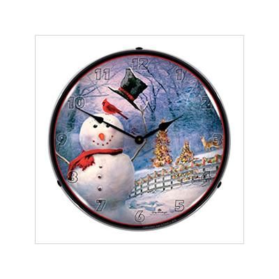 Collectable Sign and Clock Snowman Greetings Backlit Wall Clock