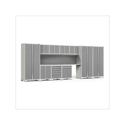NewAge Garage Cabinets PRO Series Platinum 12-Piece Set with Stainless Steel Tops and Slatwall