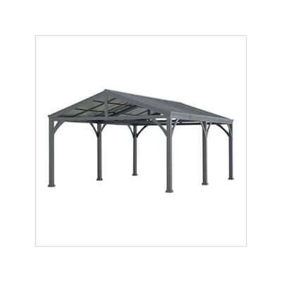 Sunjoy Group 14 x 20 Steel Frame Gable Roof Metal Carport / Gazebo with 2 Ceiling Hooks