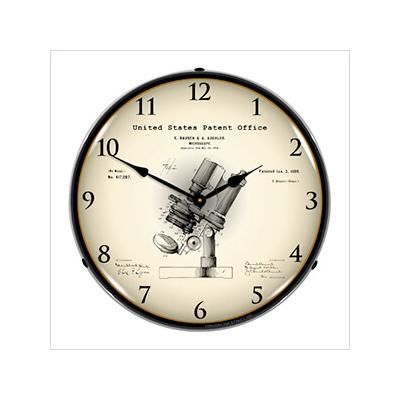 Collectable Sign and Clock 1899 Bausch Microscope Patent Blueprint Backlit Wall Clock