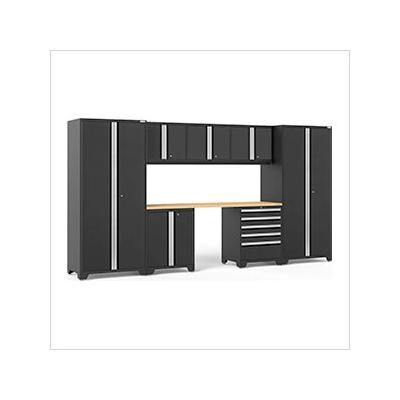 NewAge Garage Cabinets PRO Series Black 8-Piece Set with Bamboo Top